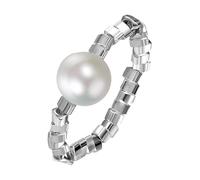 Flongo - Anillo para mujer con perlas de plata: anillo barroco natural elástico de plata 925 de fantasía, anillo para mujer, cumpleaños, San Valentín, Perla