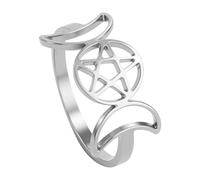 Flongo Anillo triple de diosa lunar para mujer, acero inoxidable, pentagrama, anillo protector con símbolo de nudo de bruja wiccana, joyas paganas doradas, regalo espiritual para amantes de la wicca y