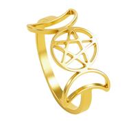Flongo Anillo triple de diosa lunar para mujer, acero inoxidable, pentagrama, anillo protector con símbolo de nudo de bruja wiccana, joyas paganas doradas, regalo espiritual para amantes de la wicca y