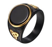 Flongo Anillo Vikingo Ágata Estampilla: Anillo de Acero Inoxidable Nudo Celta Anillo de Ónix Negro - Regalos para Hombres y Niños Talla 17
