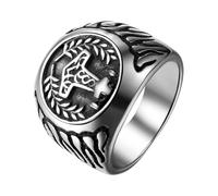 Flongo Anillo Vikingo Thor Hombre: Anillo Punk Con Patrón Dimensional Fundido de Acero Inoxidable - Joyería Vikinga Regalos NóRdicos Talla 22