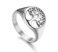 Flongo Anillos De Compromiso Para Parejas: Anillo De Sello Del Árbol De La Vida - Diseño Hueco De Acero Inoxidable - Unisex - Talla 9