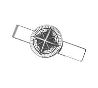 Flongo Broche de corbata con diseño de brújula para hombre - Acero inoxidable estilo vintage - Accesorio elegante de viaje o negocios color plata