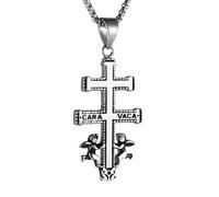Flongo Caravaca - Collar con colgante de cruz de Jesús cristiano, cadena de acero inoxidable, 56 cm, amuletos religiosos, regalo espiritual para esposa, marido, padres y amantes, Acero inoxidable