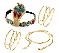 Flongo Cleopatra - Joyería de disfraz para mujer: 4 piezas de tocado de serpiente de oro egipcio, puños y pulsera en espiral, accesorios para disfraces de Halloween