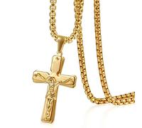 Flongo - Colgante de acero inoxidable para hombre, diseño de Jesucristo Crucifijo de Señores, cadena de 56 cm