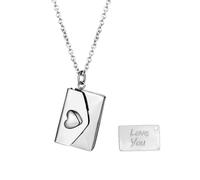 Flongo Collar Acero Sobre Mujer: Collar para Parejas de Abrible Carta de Amor - Regalo Conmemorativo para Cumpleaños Aniversarios Plata