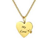 Flongo - Collar con colgante de libro de corazón My Love para mujer: collar de fantasía de acero inoxidable con 5 páginas para abrir y regalo de cumpleaños, San Valentín, Acero inoxidable