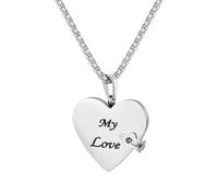 Flongo - Collar con colgante de libro de corazón My Love para mujer: collar de fantasía de acero inoxidable con 5 páginas para abrir y regalo de cumpleaños, San Valentín, Acero inoxidable