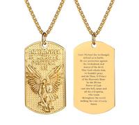 Flongo Collar con colgante de San Miguel para hombre, cadena de placa de perro de arcángel de acero inoxidable plateado con grabado de oración, joyería cristiana, regalo para policía, bombero, soldado