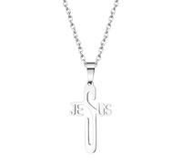 Flongo Collar Con Cruz De Jesús Mujer: Colgante De Acero Inoxidable Con Fe Religiosa Cristiana - Ideal Para Hombres Y Mujeres