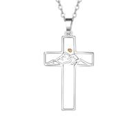 Flongo Collar Cross Mountain para mujer: collar de plata con semillas de mostaza con cadena extensible, joyería cristiana, colgante de fe de acero inoxidable con cadena montañosa, regalo religioso