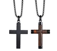 Flongo Collar Cruz Hombre Madera: Colgante de Crucifijo con Cadena de Trigo en Acero Inoxidable Regalo de Oración para Bautismo Pascua Hombres Mujeres Navidad Halloween
