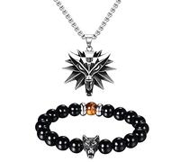 Flongo Collar de Acero Inoxidable para Hombre Joven Biker Motero Collar con Colgante de Cabeza de Lobo Gótica Punk Rock Color Oro Plata Negro Fantasía Regalos Cumpleaños Navidad Todos los Santos