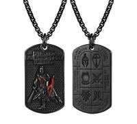 Flongo Collar de cruz de armadura de Dios para hombre, colgante de placa de perro de acero inoxidable negro con versículo bíblico Efesios 6:13-17, diseño de caballero, joyería cristiana, símbolo de fe