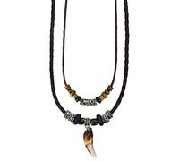 Flongo - Collar de cuero trenzado para hombre y mujer con colgante de ala de ángel, longitud ajustable, doble collar largo de estilo étnico tribal Dente Di Lupo #B
