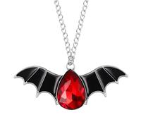 Flongo Collar de murciélago gótico de Halloween: negro murciélago alas rojo joyería colgante punk terror vampiro juego de rol gargantilla Halloween carnaval maquillaje pareja hombres mujeres