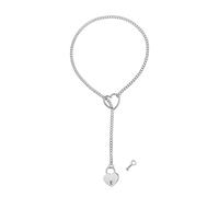 Flongo Collar Lariat de corazón para mujer: colgante de llave de corazón ajustable negro con cadena en Y cubana de acero inoxidable - Gargantilla gótica punk - regalo para mujeres, Einheitsgrösse