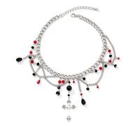 Flongo Collar Mujer Lagrima Franja: Cristal De Vidrio Perlas Franja Cadena Acero Inoxidable Collar - Joyería Gótica Halloween