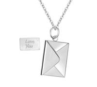 Flongo - Collar para mujer, colgante de acero inoxidable, para mujer, con colgante de carta, Love You - Regalo para mujer, San Valentín, cumpleaños, Acero inoxidable