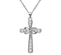 Flongo Collar para Mujer, Collar de Cruz Colgante Símbolo Infinito Plata, Joyería Religiosa, Regalo de San Valentín Navidad Cristiana