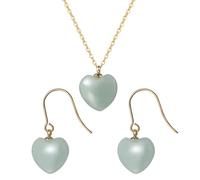 Flongo Collar Pendientes Amar Mujer: Juego de Joyas de Amor Verde Piedra de Cristal Piedra Curativa Aventurina Piedra Natural - Regalos para Esposas Hermanas Madres Oro