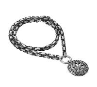 Flongo Collar Vikingo de Brújula para Hombre - Amuleto Nórdico con Runas - Cadena Bizantina 60 cm - Joya de Protección en Estilo Vintage Plateado y Negro - Símbolo de Fuerza y Valentía