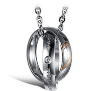 Flongo Collares para Parejas, Colgantes de Anillos Negros Oro Rosa, Tu Completas mi corazón Collares de Amor, Buen Regalo de San Valentín