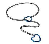 Flongo Gargantilla Lariat para mujer: oro, plata, negro, acero inoxidable, cadena de corazón, cadena cubana, cadena de eslabones con colgante de corazón, punk, sexy, cadena larga, collar ajustable