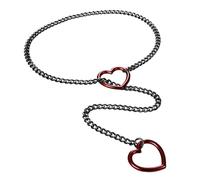 Flongo Gargantilla Lariat para mujer: oro, plata, negro, acero inoxidable, cadena de corazón, cadena cubana, cadena de eslabones con colgante de corazón, punk, sexy, cadena larga, collar ajustable