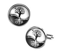 Flongo Gemelos Elegantes Para Camisa Masculina: Gemelos Árbol De La Vida Con Detalle Finito - Para Caballeros