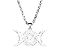 Flongo Hecate - Collar de 3 lunas para mujer: oro plateado, rueda de hecate, triple luna, diosa, colgante wiccano, magia, misterio, cadena pagana, joya pagana, disfraz de Halloween, Navidad, amuleto