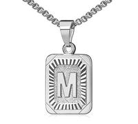 Flongo Inicial Letra A-Z Colgante Collar Mujeres Cadena Hombres Colgante Nombre 26 Alfabetos Letra Grande Dog Tag Plata Biker Mujer Accesorios Hombre, Acero inoxidable