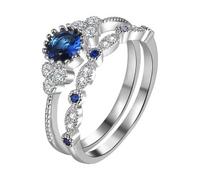 Flongo Juego de anillos de amatista para mujer: 2 anillos apilables de promesa con circonita cúbica y lágrima, anillo de eternidad, chapado en plata de ley, regalos de compromiso para su novia, esposa