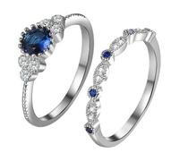 Flongo Juego de anillos de amatista para mujer: 2 anillos apilables de promesa con circonita cúbica y lágrima, anillo de eternidad, chapado en plata de ley, regalos de compromiso para su novia, esposa
