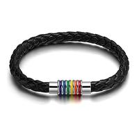 Flongo LGTB Pulsera de Cuero Trenzado, Biker Brazalete Negro, Pulsera Arco Iris El Orgullo LGTB Feliz Orgullo