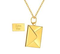 Flongo Liebesbrief Halskette Umschlag Kette: Paar Liebe Brief Anhänger Liebeskette Gold Edelstahl I love You letter necklace Ich liebe dich Geschenk für Frauen Damen Herren Mädchen Valentinstag, Acero