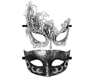 Flongo Máscara De Mascarada Plateada Pareja: Máscara Veneciana De Metal Para Fiesta - Adecuado Para La Decoración Del Carnaval De Halloween