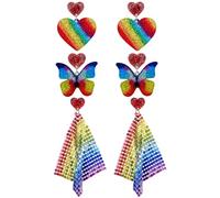 Flongo Pendientes Arcoíris Mujer LGBT: Joyas del Orgullo Gay 3 pares Aretes Corazón Mariposa Acero Inoxidable Acrílico - Regalo Gay Pride Day Día de San Valentín