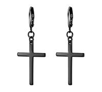 Flongo Pendientes de cruz largos, pendientes pequeños, acero inoxidable, oro, plata, negro, pendientes para mujer, hombre, hip hop, unisex, 1 par, Acero inoxidable, Sin piedra preciosa