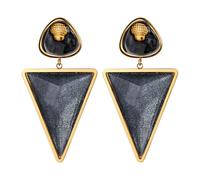 Flongo Pendientes geométricos negros para mujer - Aros boho triangulares con esmalte - Joya elegante de acero inoxidable y acrílico estilo moderno