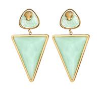 Flongo Pendientes geométricos verdes para mujer - Aros triangulares boho con esmalte - Joyería moderna de acero inoxidable y acrílico estilo elegante