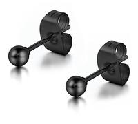 Flongo Pendientes Negro Mujer Hombre: Pendientes de Bola Negro Encanto Simple Adorno 3mm de Acero Inoxidable - Regalo para Día de San Valentín