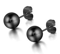 Flongo Pendientes Negro Mujer Hombre: Pendientes de Bola Negro Encanto Simple Adorno 4mm de Acero Inoxidable - Regalo para Día de San Valentín Negro