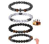 Flongo Pulsera Antialcohol Unisex de Ojo de Tigre - Conjunto de 4 Pulseras Ajustables de Piedras Naturales para Apoyo de Sobriedad, Alivio del Estrés y Ansiedad, Accesorio Terapéutico