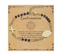 Flongo Pulsera Cruz Mujer Cristianas: Católica del Rosario Crucificado Acero Inoxidable Cristal Negro - Regalo Bautismo Hombre Mujer Dia de la Madre Navidad Oro Tarjeta 2
