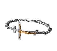 Flongo Pulsera de cruz de Jesús para hombres: pulsera de plata con retrato de Jesús con oración cristiana, regalo religioso para los creyentes católicos ortodoxos y evangélicos, 21 cm, Acero