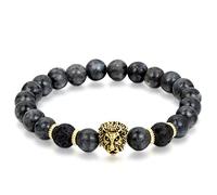 Flongo Pulsera De Cuentas Budistas Para Hombre: Pulsera Unisex De Cuentas De Buda Con Cabeza De León Y Piedra Volcánica De Imitación