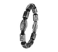 Flongo Pulsera De Cuero Vikingo Para Hombre: Piel Pu Y Acero Inoxidable Diseños Tridimensionales Con Cuentas Joyería Vikinga Noruega Y Nórdica
