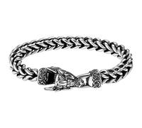 Flongo Pulsera de dragón vikingo para hombres: plata de acero inoxidable, cadena cubana, pulsera con cabeza de dragón, brazalete punk vikingo, joyería nórdica, 22,5 cm, regalo para él, marido, amigo